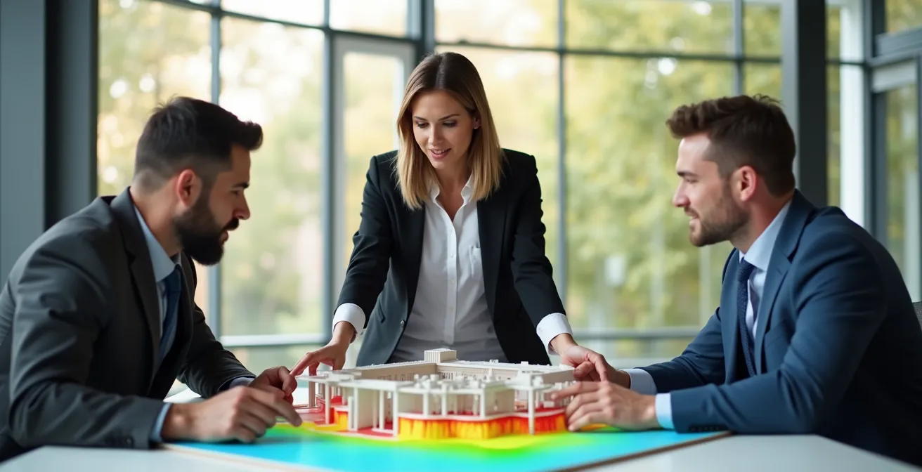 Chargé de projet présentant un audit énergétique à des décideurs